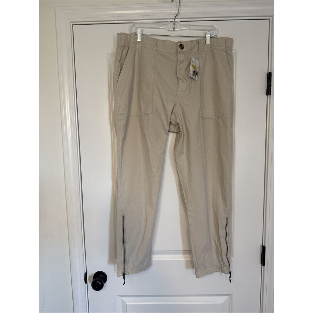 Sonoma Khaki Adaptive Pants Womens 2XL XXL Elastic Waist Button Front Zip Legs